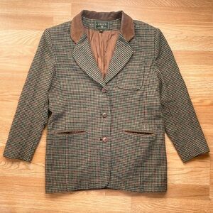 VINTAGE Y2K Express 2 Wool Leather Houndstooth Brown Red Blazer Jacket Medium